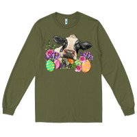 Army Green Happy Easter Cow Easter Day Long Sleeve Tee - Neo Western
