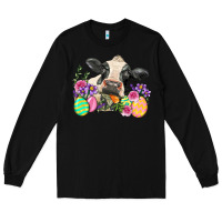Black Happy Easter Cow Easter Day Long Sleeve Tee - Neo Western
