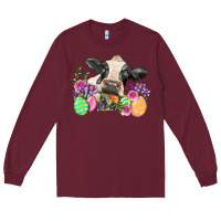 Burgundy Happy Easter Cow Easter Day Long Sleeve Tee - Neo Western