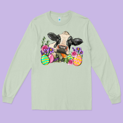 Happy Easter Cow Easter Day Long Sleeve Tee Designed By Neo Western