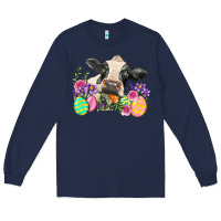 Navy Happy Easter Cow Easter Day Long Sleeve Tee - Neo Western