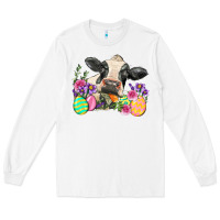 White Happy Easter Cow Easter Day Long Sleeve Tee - Neo Western