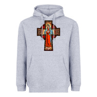 Heather Grey lady of guadalupe leopard cross Heavyweight Hoodie - BarkalooDesign