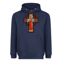 Navy lady of guadalupe leopard cross Heavyweight Hoodie - BarkalooDesign