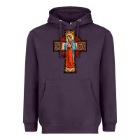 Plum lady of guadalupe leopard cross Heavyweight Hoodie - BarkalooDesign