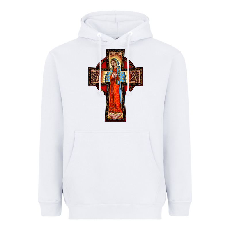 Lady Of Guadalupe Leopard Cross Heavyweight Hoodie by BarkalooDesign | Teevron
