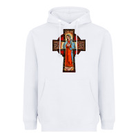 White lady of guadalupe leopard cross Heavyweight Hoodie - BarkalooDesign