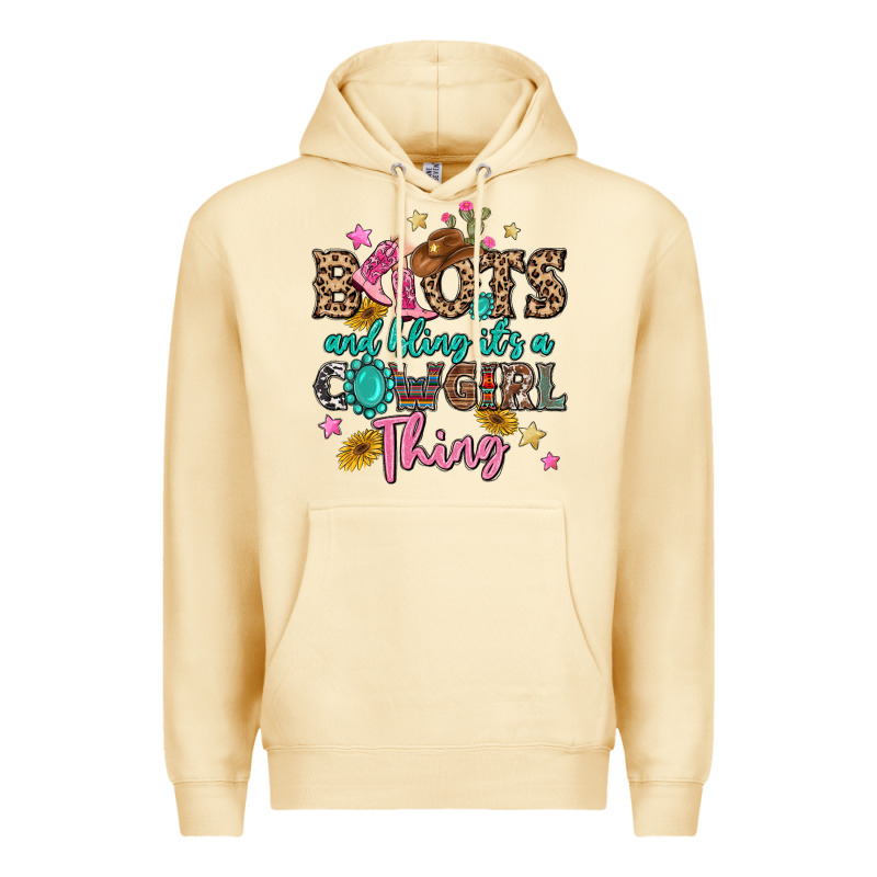 Boots And Bling It's A Cowgirl Thing Premium Hoodie by MaliasSmallBusiness | Teevron