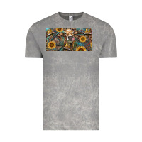 Cloud Rock Cow With Aztec Leopard And Sunflower Vintage Tee - RanaPortraitStore