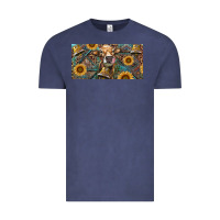 Vintage Denim Cow With Aztec Leopard And Sunflower Vintage Tee - RanaPortraitStore