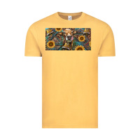 Vintage Mustard Cow With Aztec Leopard And Sunflower Vintage Tee - RanaPortraitStore