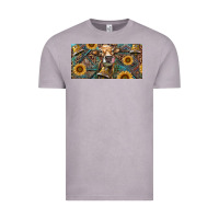 Vintage Zinc Cow With Aztec Leopard And Sunflower Vintage Tee - RanaPortraitStore