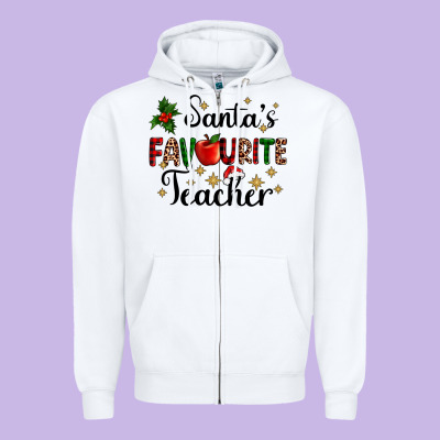 Santas Favourite Teacher Zipper Hoodie Designed By Adodesignshop