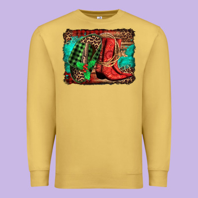 Country Boots Christmas Premium Sweatshirt Designed By Jasminsmagicworld
