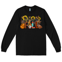 Black Welcome Fall Pumpkin Long Sleeve Tee - CowhideDigitalArt