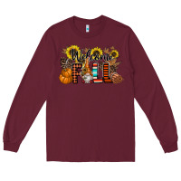 Burgundy Welcome Fall Pumpkin Long Sleeve Tee - CowhideDigitalArt