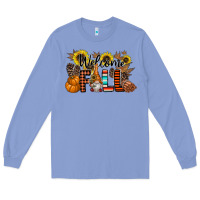 Colony Blue Welcome Fall Pumpkin Long Sleeve Tee - CowhideDigitalArt