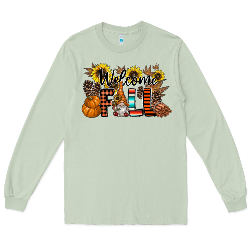 Welcome Fall Pumpkin Long Sleeve Tee by CowhideDigitalArt | Teevron