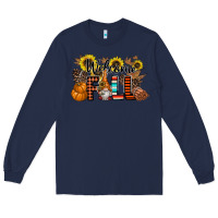 Navy Welcome Fall Pumpkin Long Sleeve Tee - CowhideDigitalArt