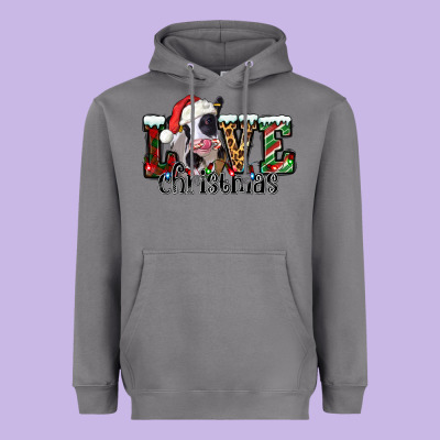 Love Christmas Cow Heavyweight Hoodie Designed By Jasminsmagicworld
