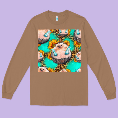 Hedgehog Western Seamless Pattern Long Sleeve Tee Designed By Hra Design Shop
