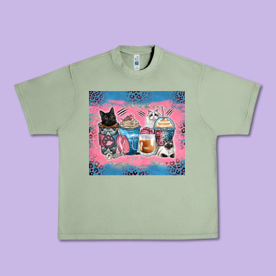 Cat Coffee Cups Urban Heavy Tee Designed By Zillion Design Studio