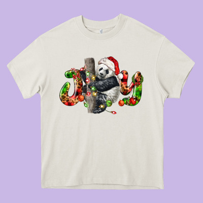 Panda Joy Christmas Heavy Core Tee Designed By Lillyallendesigns