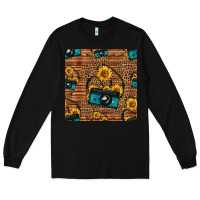 Black western sunflowers camera seamless pattern Long Sleeve Tee - HRA Design Shop