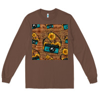Chestnut western sunflowers camera seamless pattern Long Sleeve Tee - HRA Design Shop