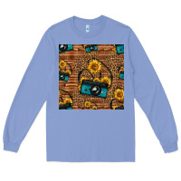 Colony Blue western sunflowers camera seamless pattern Long Sleeve Tee - HRA Design Shop