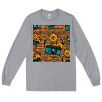 Heather Grey western sunflowers camera seamless pattern Long Sleeve Tee - HRA Design Shop