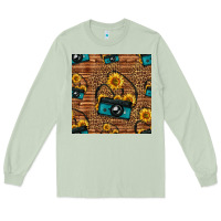 Matcha western sunflowers camera seamless pattern Long Sleeve Tee - HRA Design Shop