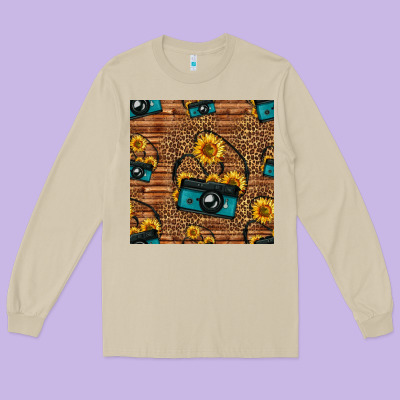 Western Sunflowers Camera Seamless Pattern Long Sleeve Tee Designed By Hra Design Shop