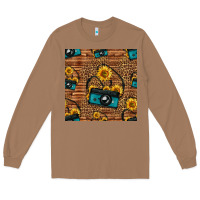 Toasted Coconut western sunflowers camera seamless pattern Long Sleeve Tee - HRA Design Shop