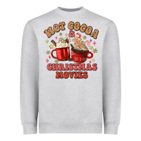 Heather Grey hot cocoa and christmas movies Heavyweight Sweatshirt - MaliasSmallBusiness