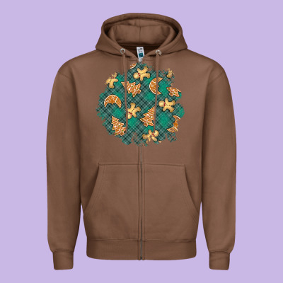 Christmas Gingerbread Cookies Patch Zipper Hoodie Designed By Bundleandbundleshop