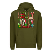 Army Green holly jolly teacher Premium Hoodie - NancyCooperArtShop