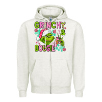 Oatmeal Heather christmas characters and bougie Zipper Hoodie - AdoDesignShop