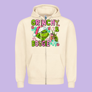 Christmas Characters And Bougie Zipper Hoodie Designed By Adodesignshop