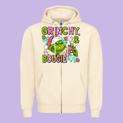 Christmas Characters And Bougie Zipper Hoodie Designed By Adodesignshop