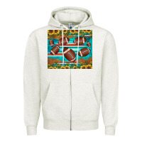 Oatmeal Heather football turquoise sunflower Zipper Hoodie - JahusDesignShop