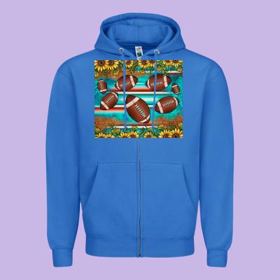 Football Turquoise Sunflower Zipper Hoodie Designed By Jahusdesignshop