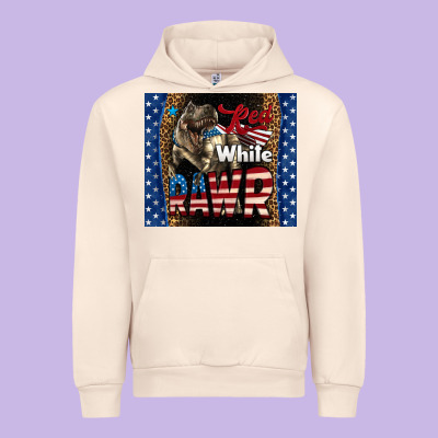 Western Red White Rawr Dinosaur Urban Hoodie Designed By Lillyallendesigns