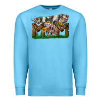 Ocean Blue Western Mom With Spotted Pig And Baby Pig Premium Sweatshirt - LillyAllenDesigns