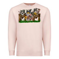 Pale Pink Western Mom With Spotted Pig And Baby Pig Premium Sweatshirt - LillyAllenDesigns