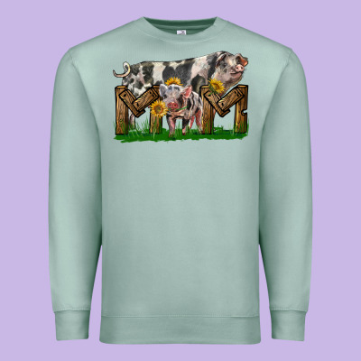 Western Mom With Spotted Pig And Baby Pig Premium Sweatshirt Designed By Lillyallendesigns