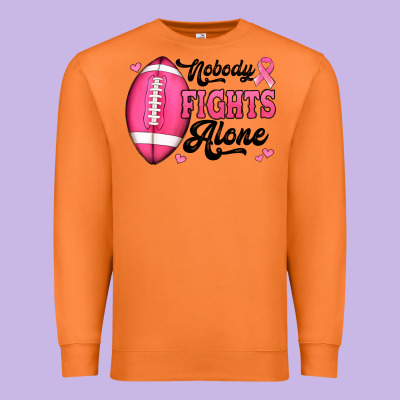 Nobody Fights Alone Pink Football Breast Cancer Awareness Premium Sweatshirt Designed By Jasminsmagicworld