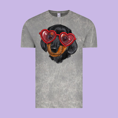 Vintage Tee Dachshund with love glasses