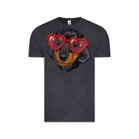 Vintage Black Dachshund with love glasses Vintage Tee - RanaPortraitStore