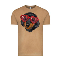 Vintage Camel Dachshund with love glasses Vintage Tee - RanaPortraitStore